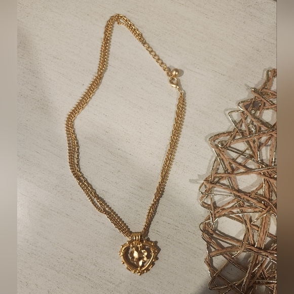 Vintage Jewelry - Vintage Heart Necklace in Gold On trend triple chain from the 70's!